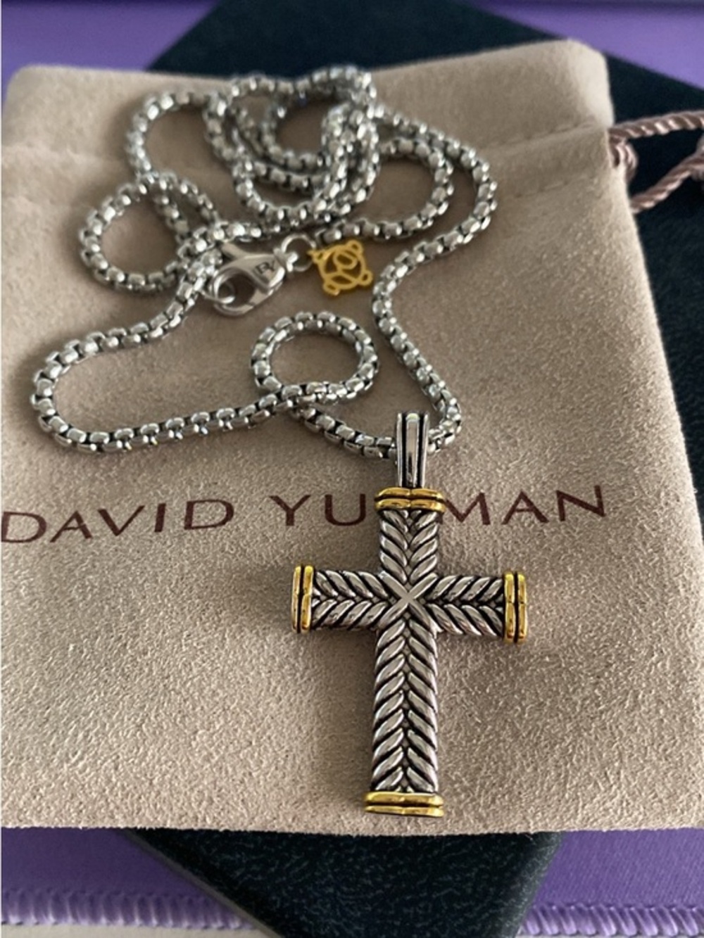✨ Authentic David Yurman Two-Tone Rope Cross Pendant Necklace ✨